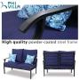 PHI VILLA 4 Piece Patio Sets, Outdoor Metal Furniture Patio Conversation Set Clearance with Padded Deep Seating Sofa, 1 Loveseat, 2 Armrest Sofa Chairs, 1 Coffee Table & 4 Free Pillow, Navy Blue