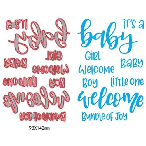 1set Welcome it is a Baby Girl boy Sentiment Dies cuttings+ Clear Stamp Metal Scrapbooking Stencils Die for DIY Embossing Photo Album Decorative DIY Paper Cards Making Craft