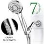 Hotel Spa High-Pressure 7-Setting Handheld Shower Head with 4-inch Face, Patented Water-Saving ON/OFF Pause Switch, Angle-Adjustable, Easy Tool-Free Installation – Chrome Finish