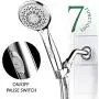 Hotel Spa High-Pressure 7-Setting Handheld Shower Head with 4-inch Face, Patented Water-Saving ON/OFF Pause Switch, Angle-Adjustable, Easy Tool-Free Installation – Chrome Finish