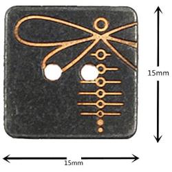 Bezelry 12 Pieces Square Engraving Dragonfly Pattern Holes Buttons. 15mmx15mm. (Black Copper)