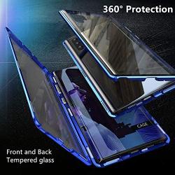 Jonwelsy Magnetic Adsorption Case for Samsung Galaxy Note 10, 360 Degree Front and Back Clear Tempered Glass Flip Cover, Metal Bumper Frame for Samsung Galaxy Note 10 (Blue)