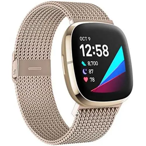 HAPAW Metal Bands Compatible with Fitbit Sense/Versa 3, Breathable Stainless Steel Replacement Sport Bracelet Strap Wristbands Women Men Accessories with Magnet Lock for Sense Advanced Smartwatch HAPAW Metal Bands Compatible with Fitbit Sense/Versa 3, Breathable Stainless Steel Replacement Sport Bracelet Strap Wristbands Women Men Accessories with Magnet Lock for Sense Advanced Smartwatch
