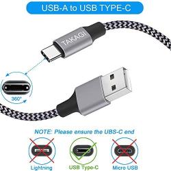 USB Type C Cable 3A Fast Charging, TAKAGI (3-Pack 6feet) USB-A to USB-C Nylon Braided Data Sync Transfer Cord Compatible with Galaxy S10 S10E S9 S8 S20 Plus, Note 10 9 8 and Other USB C Charger