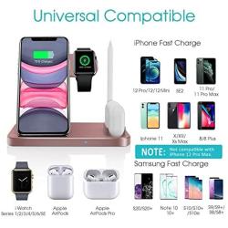 QI-EU Wireless Charger, 4 in 1 Qi-Certified Fast Charging Station Compatible Apple Watch Airpods Pro iPhone 12/11/11pro/X/XS/XR/Xs Max/8/8 Plus, Wireless Charging Stand Compatible Samsung Galaxy S20