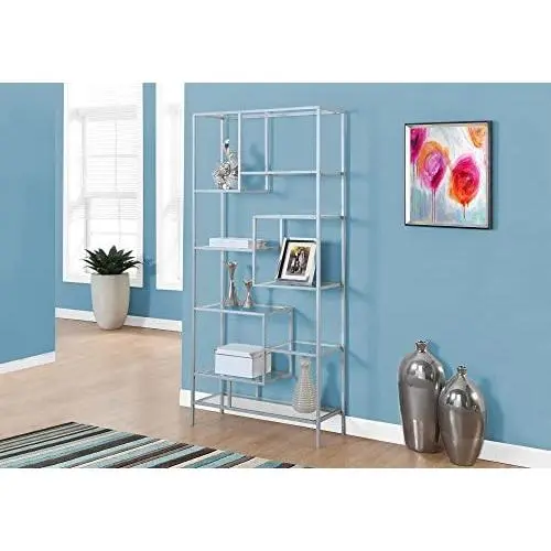 Monarch Bookcase, 72'', Silver/Clear Glass