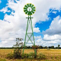 sunseen 8FT Windmill Decor Outdoor Ornamental Wind Sculptures Spinners Metal Wind Mill Decoration Weather Vane Weather Resistant for Garden Yard Lawn Farm (Green)