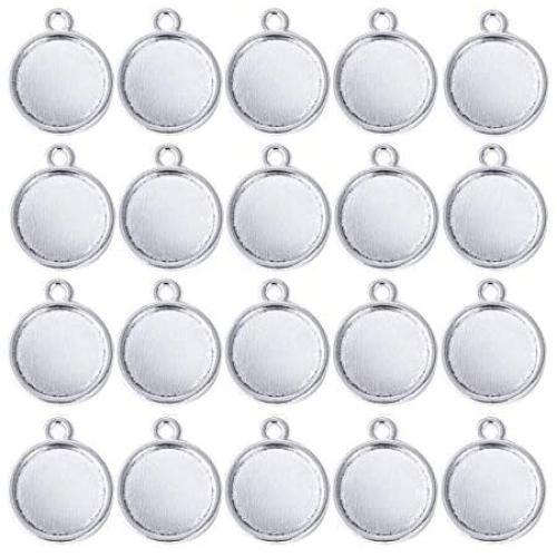 LANBEIDE 100 Pieces Bezel Pendant Trays 12 mm Diameter Round Blanks for Crafting DIY Photo Pendant Necklace Earrings. Metal Alloy Cabochon Glass Dome for Jewelry Making Pendant (1/2 Inch)