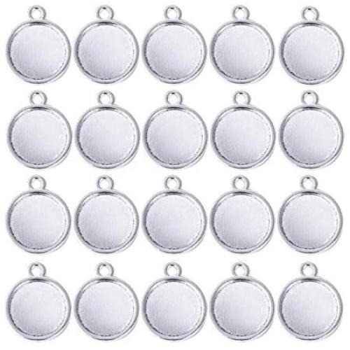 LANBEIDE 100 Pieces Bezel Pendant Trays 12 mm Diameter Round Blanks for Crafting DIY Photo Pendant Necklace Earrings. Metal Alloy Cabochon Glass Dome for Jewelry Making Pendant (1/2 Inch)