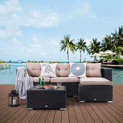 PHI VILLA Outdoor Sectional Rattan Sofa - Wicker Patio Furniture Set (Beige)