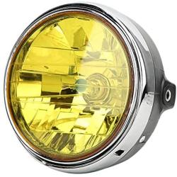 Motorcycle Headlight, Metal + Glass Motorcycle Retro Headlamp Front Headlight Fit for Honda CB400/Hornet 250/VTEC (Yellow Lens)