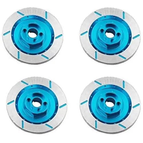 4PCS ShareGoo Aluminum Alloy 12mm Wheel Rim Hex Hub Brake Disc Decoration for HSP HPI Kyosho Traxxas Tamiya 1/10 4WD RC On-Road Racing Car Truck Tires,Blue