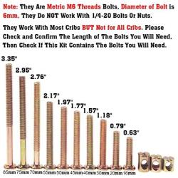 Crib Screws and Bolts Replacement-M6 Bolts Nuts Hardware Kit for Baby Crib Bed Cot Bunk Furniture Assembly 16mm 20mm 30mm 40mm 45mm 50mm 55mm 70mm 75mm 85mm with M6 Barrel Nuts (16MM-85MM)