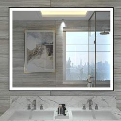 HAUSCHEN 32x40 inch Black Framed LED Lighted Bathroom Wall Mounted Mirror with High Lumen+CRI 95 Adjustable Color Temperature+Anti-Fog Separately+Dimmer Function+IP44 Waterproof+Vertical & Horizontal