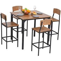 HOMCOM 5 PC Modern Counter Height Dining Set Compact Kitchen Table 4 Chairs Set with Footrest, Metal Legs, Wood