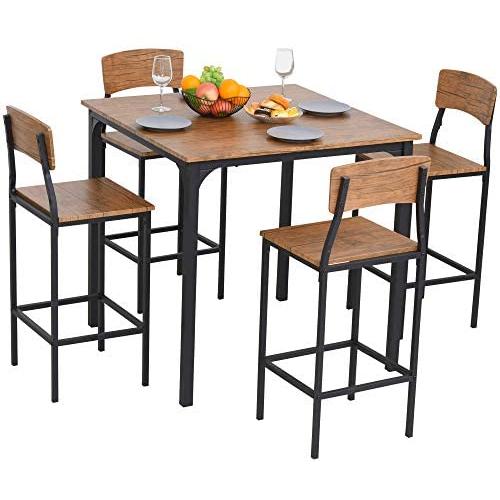 HOMCOM 5 PC Modern Counter Height Dining Set Compact Kitchen Table 4 Chairs Set with Footrest, Metal Legs, Wood