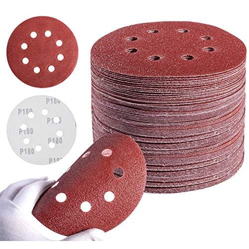 Sanding Discs 72 PCS Hook and Loop 5 in Sanding Disc 5 Inch 8 Hole Sandpaper Orbital Sander Pads 40/60/80/120/180/240/320 Grits