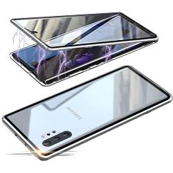 Jonwelsy Magnetic Adsorption Case for Samsung Galaxy Note 10 Plus 5G, 360 Degree Front and Back Clear Tempered Glass Flip Cover, Metal Bumper Frame for Samsung Galaxy Note 10 Plus 5G (Silver)