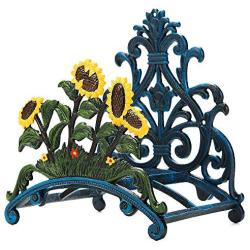 Sungmor Cast Iron Heavy Duty Garden Hose Holder - Decorative Hand-Painted Sunflower Wall Mounted Water Hose Hanger - Wall Decoration Hanging Hose Rack - Hose Reel Storage Butler - Metal Hose Stand