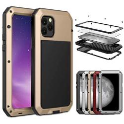 iPhone 11 Pro Max Case, CarterLily Full Body Shockproof Dustproof Waterproof Aluminum Alloy Metal Gorilla Glass Cover Case for Apple iPhone 11 Pro Max 6.5 inch (Gold)