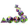 HAOMEJA Metal Dice DND 7 Set Dice Role Playing Dice D&D 7 Solid Dice for Dungeons and Dragons Pathfinder (Multicolor Green Purple Blue)