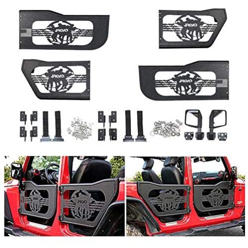 JROAD Compatible with Tubular Doors Jeep Wrangler 07-18 JK JKU Rubicon Sahara Sport 4-Door W/Side View Mirrors Soldier LOGO