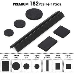 Felt Furniture Pads -182 Pcs Furniture Pads Self Adhesive, Cuttable Felt Chair Pads, Anti Scratch Floor Protectors for Furniture Feet Chair Legs, Furniture Felt Pads for Hardwoods Floors, Black