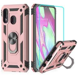 Suordii Compatible for Alcatel 3V 2019/5032W Case with HD Screen Protector Military Grade Drop Impact 360 Metal Rotating Ring Kickstand Holder Case for Alcatel 3V 2019/5036W - Rose Gold