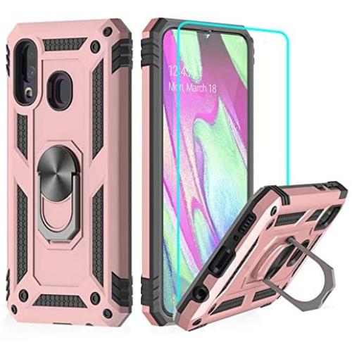 Suordii Compatible for Alcatel 3V 2019/5032W Case with HD Screen Protector Military Grade Drop Impact 360 Metal Rotating Ring Kickstand Holder Case for Alcatel 3V 2019/5036W - Rose Gold