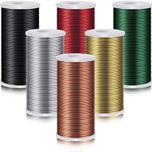 6 Rolls 456 ft Anodized Aluminum Wire Multi-Colored Flexible Bendable Craft Metal Wire Soft DIY Beading Wire for Jewelry Making Supplies Crafting, 18 Gauge, Green, Red, Silver, Gold, Black, Rose Gold