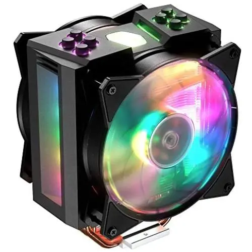 Cooler Master MasterAir MA410M Addressable RGB CPU Air Cooler w/ Independently LEDs, 4 Continuous Direct Contact 2.0 Heatpipes, Aluminum Fins, Push-Pull, Dual MF120R 120mm Fans, AMD Ryzen/Intel1151 Cooler Master MasterAir MA410M Addressable RGB CPU Air Cooler w/ Independently LEDs, 4 Continuous Direct Contact 2.0 Heatpipes, Aluminum Fins, Push-Pull, Dual MF120R 120mm Fans, AMD Ryzen/Intel1151