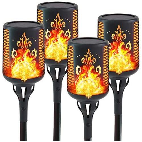 Aogist Flames Torches Lights, Whiskey Bottle Shape Solar Torch Light, Outdoor Waterproof 96 LED Dancing Flickering Flame Dusk to Dawn Auto On/Off Security Torch Light for Yard Garden Patio(4 Pack)