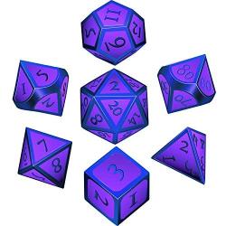 Hestya 7 Pieces Metal Dices Set DND Game Polyhedral Solid Metal D&D Dice Set with Storage Bag and Zinc Alloy with Enamel for Role Playing Game Dungeons and Dragons, Math Teaching (Blue Edge Purple)