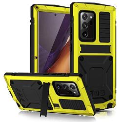 JINGANGYU Samsung Note 20 Ultra Metal Case with Screen Protector Military Rugged Heavy Duty Shockproof with Stand Camera Protector Full Cover case for Note 20 Ultra (Yellow)