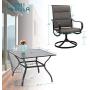 PHI VILLA 5 PCS Patio Dining Set, Outdoor Dining Table & Chair Set, 4 Swivel Chairs Padded Sling Fabric and 1 37''x 37'' Metal Steel Dining Table with Umbrella Hole, for Outdoor Kitchen Deck Garden Lawn