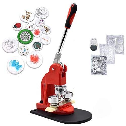 Red Button Maker Machine 58mm 2.28 inch Button Badge Maker Pins Punch Press Machine Aluminum Frame 300pcs Free Button Parts + Circle Cutter (58mm 2.28 inch)