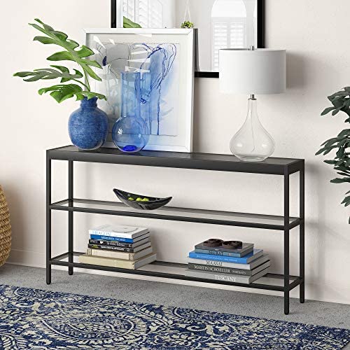 Henn&Hart Modern Console Sofa 3-Tier Open Shelf, Entryway/Hallway Table for Living Room, Multiple Colors/Sizes, 55'' L, Black