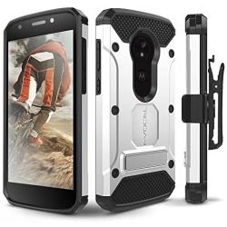 Evocel Moto E5 Play / E5 Cruise Case, [Explorer Series Pro] Premium Full Body Case with Glass Screen Protector, Belt Clip, Metal Kickstand for Motorola Moto E5 Cruise/Moto E5 Play, Silver