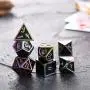 Polyhedral Metal Dices Set Zinc Alloy with Enamel Solid Metal for DND Game, Tabletop RPG, Dungeons and Dragons, Math Teaching, 7 Pieces Dice Set with Black Velvet Bag (Electrophoretic Colorful Black)