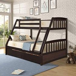 Merax Solid Wood Twin Over Full Bunk Bed with Two Storage Drawers (Espresso)