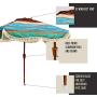 South Bay Board Co. - Premium Beach Umbrella - Extra Large for Complete Shade Coverage for 2 People -with XL Wind Vent, Stainless Metal Parts, and an Easy Crank Lift -Includes Carry Bag