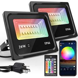 LED Flood Light 100W Equivalent RGB Color Changing, Cshidworld Outdoor Smart Floodlights RGBW Warm White & 16 Million Colors, 20 Modes, Dimmable Stage Lights with Grouping, Timing, Music Sync (2 Pack)