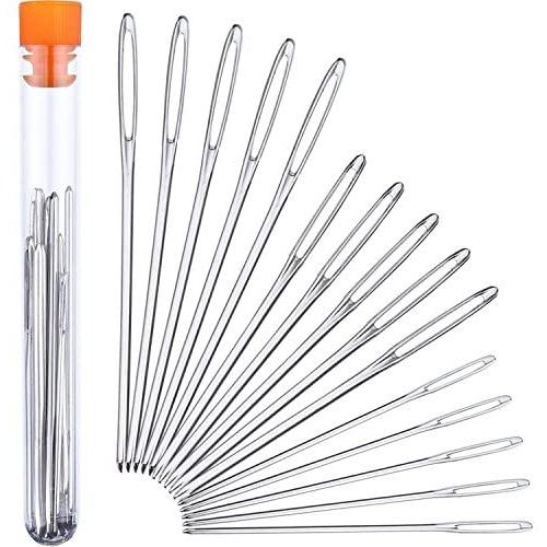 Outus 15 Pieces Blunt Needles Steel Large-Eye Yarn Knitting Needles Sewing Needles, 3 Sizes