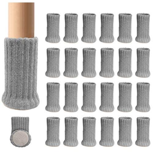 Ezprotekt 24PCS Chair Leg Socks High Elastic Furniture Socks Pads Non-Slip Chair Leg Feet Socks Covers Furniture Caps Set, Fit Furniture Feet Girth from 3'' to 5'',Knitted Furniture Cups Gray