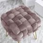Ornavo Home Mirage Modern Contemporary Square Woven Upholstered Velvet Ottoman with Gold Metal Legs - Blush