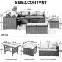 Outime 7 PCS Patio Furniture Outdoor Sectional Sofa，All Weather PE Brown Rattan Wicker Conversation Set with Khaki Cushion and Glass Table Top
