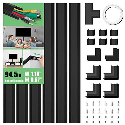 Upgraded Cable Concealer, PVC Cord Cover, 94.5in Paintable Cord Hider to Hide Wires for TV and Computers in Home Office 6X L15.75in W1.18in H0.6in, CC02 Black