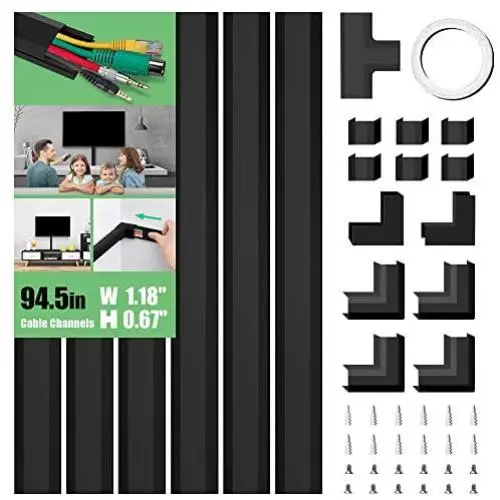 Upgraded Cable Concealer, PVC Cord Cover, 94.5in Paintable Cord Hider to Hide Wires for TV and Computers in Home Office 6X L15.75in W1.18in H0.6in, CC02 Black Upgraded Cable Concealer, PVC Cord Cover, 94.5in Paintable Cord Hider to Hide Wires for TV and Computers in Home Office 6X L15.75in W1.18in H0.6in, CC02 Black