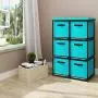 Function Home 6 Drawer Storage Organizer, Fabric Chest Cabinet, 3 Tier Metal Shelves with 6 Non-Woven Collapsible Bins, Organizer Tower Unit for Storing Clothing Documents Books Towels in Turquoise