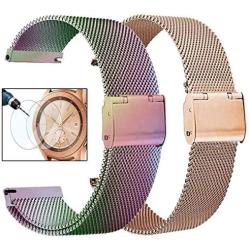 Valkit Compatible Galaxy Watch 42mm/Galaxy Active 2/Galaxy Watch 3 41mm Bands, 20mm Stainless Steel Wrist Band Metal Strap for Galaxy Watch 42mm/Galaxy Watch 3 41mm/Galaxy Active 2,Rose Gold+Colorful